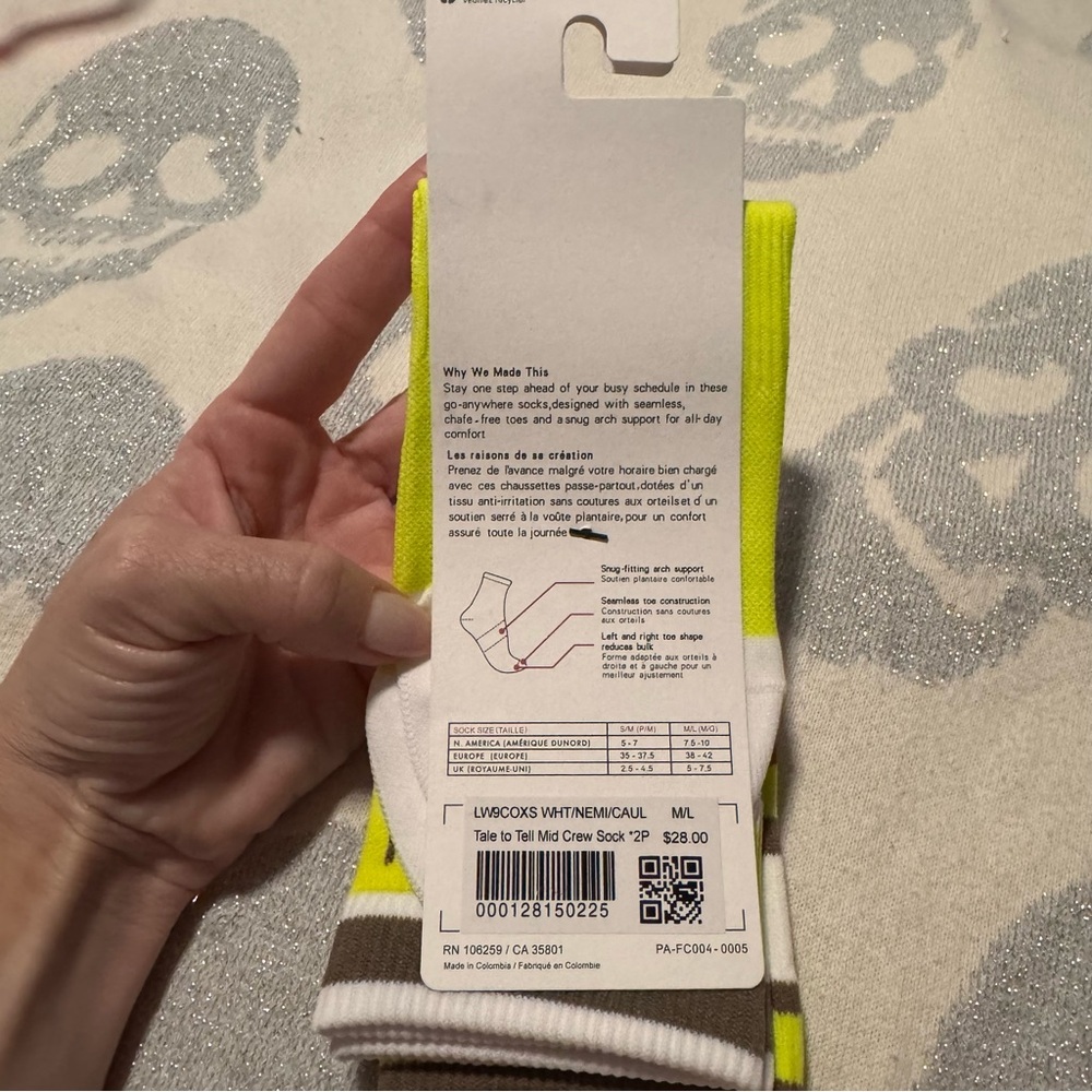 lululemon athletica White and Lime Mid Crew Socks - Picture 2 of 4